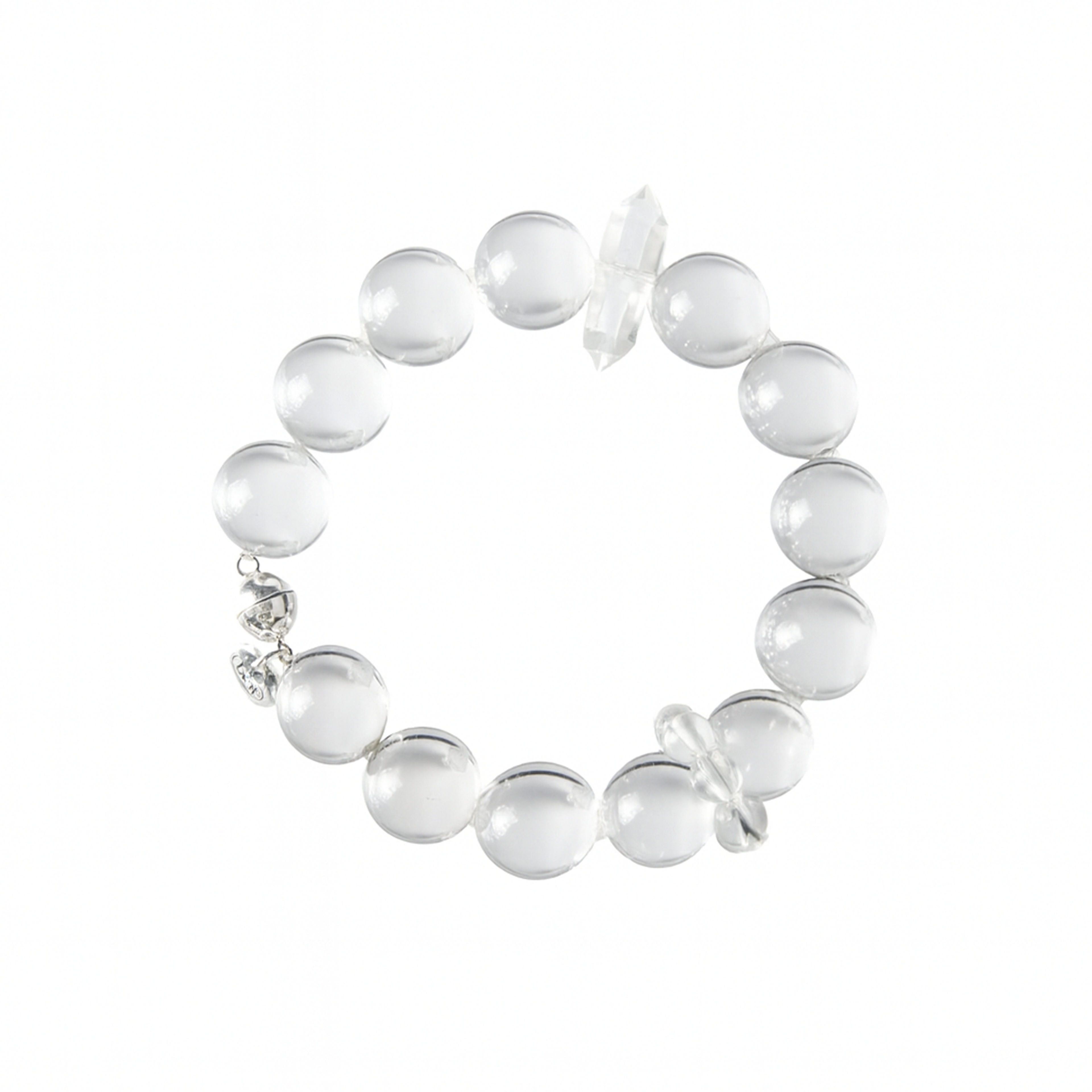 Better Luck Next Time "True North" bracelet, clear quartz crystal beads with magnetic closure, front view.